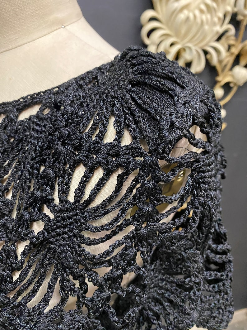RESERVED Oscar de la renta knits, black crochet, 1970s designer, 70s does 20s, sheer knit, spider web, flapper style, see through image 6