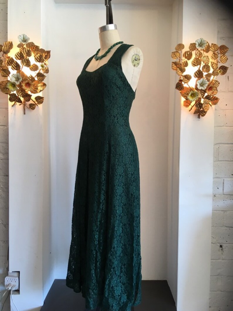 1980s maxi dress all that jazz vintage 80s dress green lace | Etsy