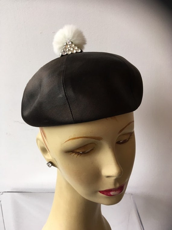 1950s satin hat, Jan Leslie hat, vintage 50s hat, 