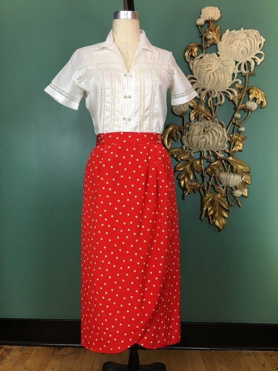 1980s wrap skirt, vintage 80s skirt, red and white