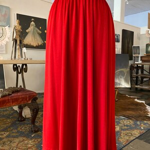 Halston casual wear, 1980s 2 piece set, red jersey, 80 skirt and top, vintage designer, size small, minimalist style, full skirt, collared image 9