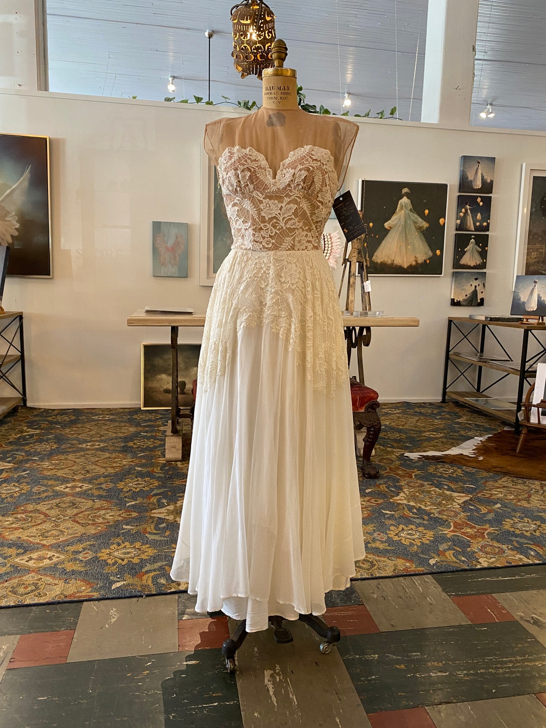 Small 1940s Illusion Bodice Evening Dress