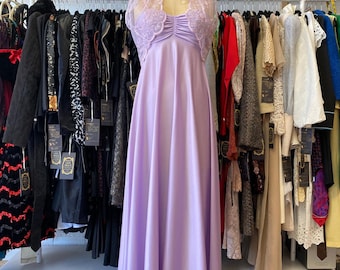 vintage 1970s lilac purple maxi dress with lace jacket x-small disco 70s fashion