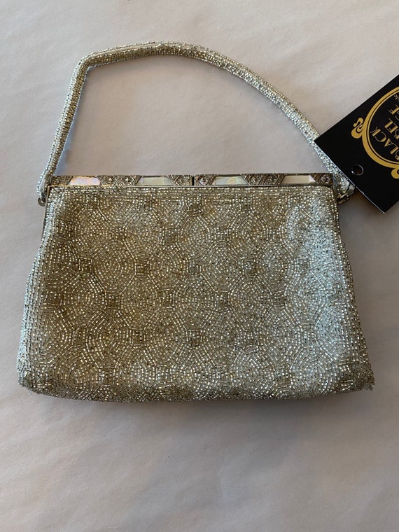 1950s beaded handbag, silver glass beads, vintage… - image 2