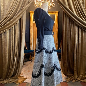 1950s wool skirt, black and gray, swirled ribbon, vintage 50s skirt, mrs maisel style, x-small, 25 waist, slightly full, high waist, sequin image 5
