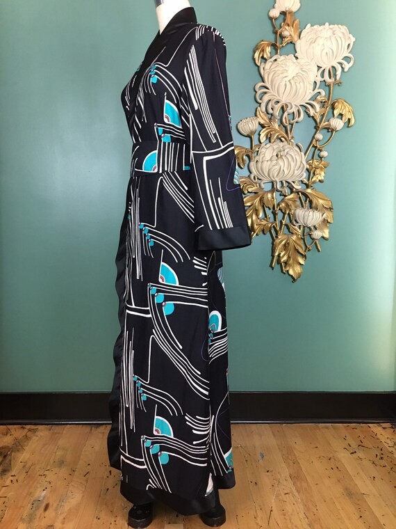 Vintage maxi dress, kimono style, mod geometric p… - image 4