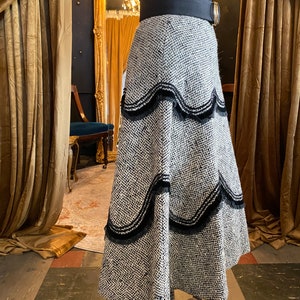 1950s wool skirt, black and gray, swirled ribbon, vintage 50s skirt, mrs maisel style, x-small, 25 waist, slightly full, high waist, sequin image 4