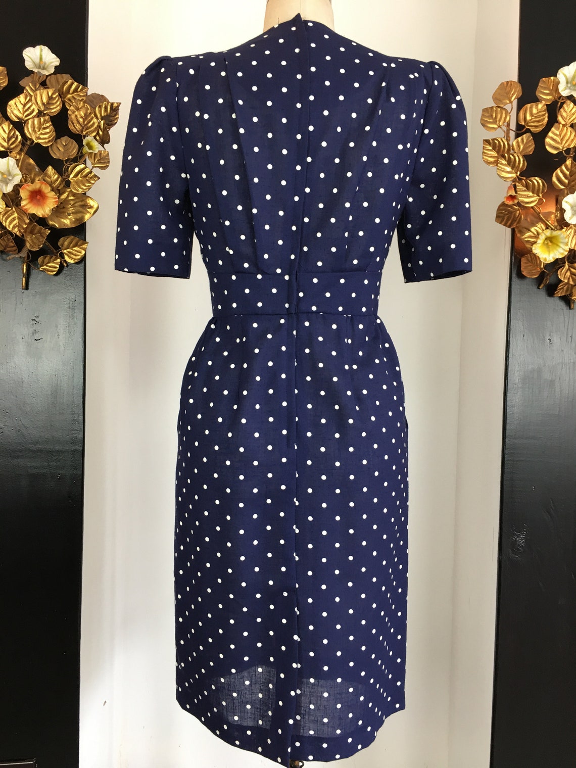 1980s polka dot dress blue and white dots vintage 80s dress | Etsy