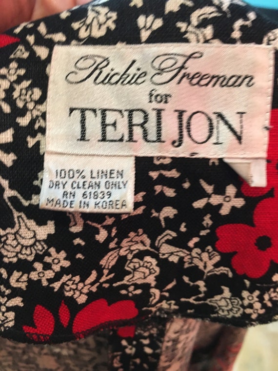 1980s linen blouse, black floral blouse, rhinesto… - image 2
