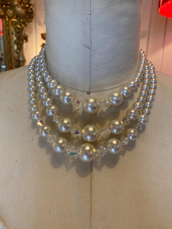 ヴィンテージネックレス 50s 60s Vintage 1950s Pearl Necklace 50s Choker Aurora Borealis Costume