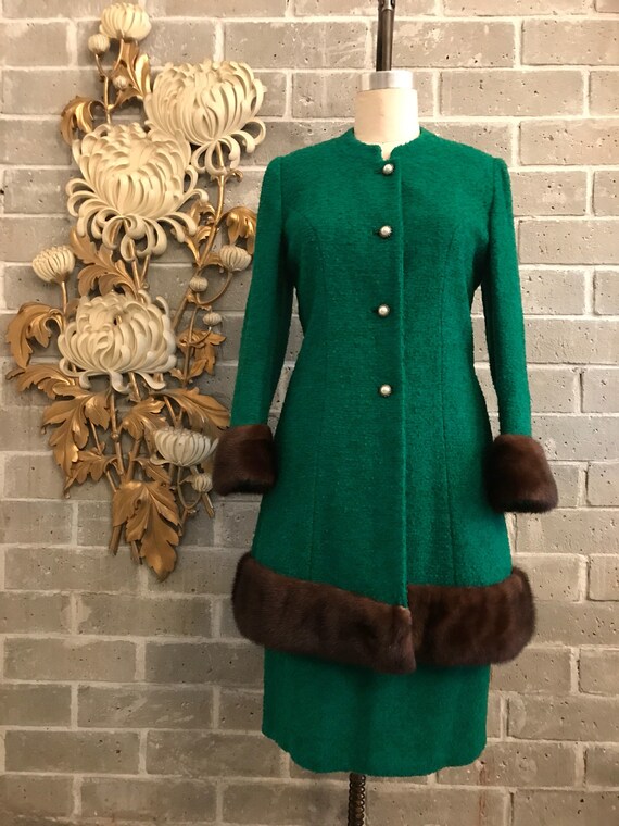 RESERVED 1950s lilli ann suit, emerald green boucl