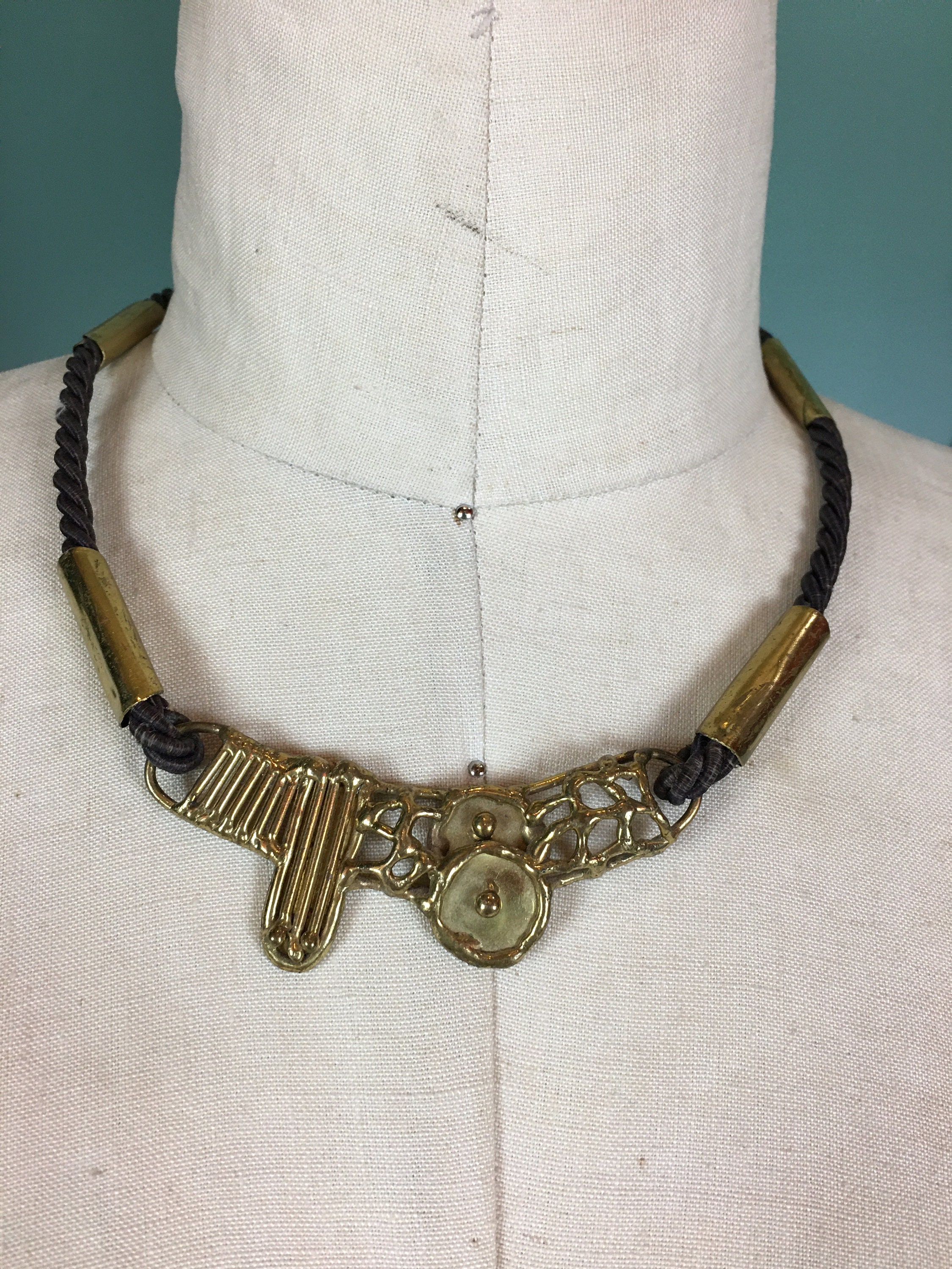 1970s Brass Necklace Brutalist Style 