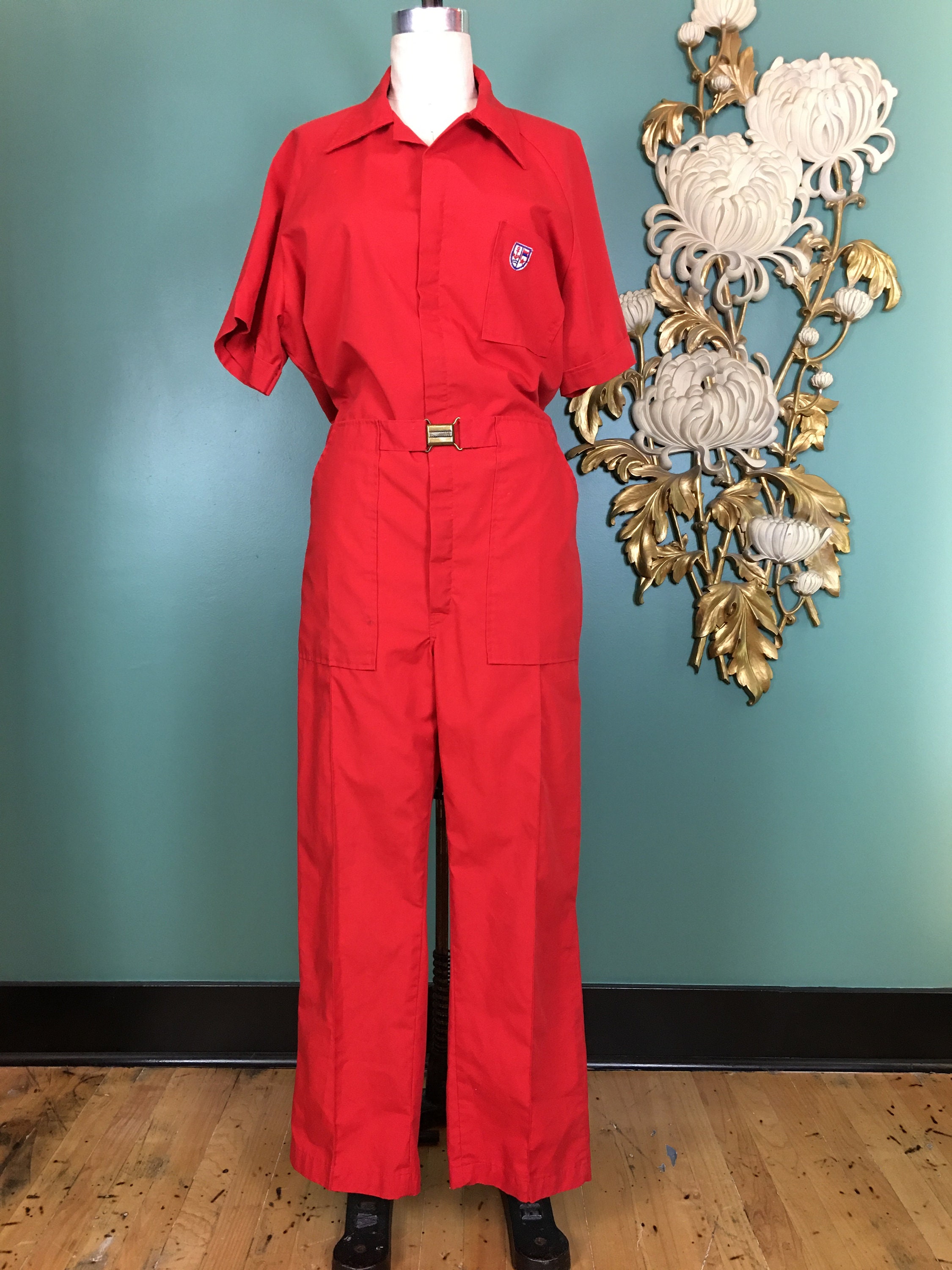 RESERVED Vintage Jumpsuit 1970s Coveralls Red Cotton Blend - Etsy