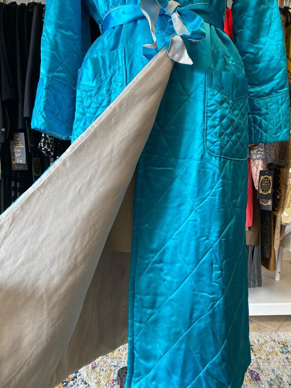 Vintage 1940s quilted Japanese robe, turquoise embroi… - Gem