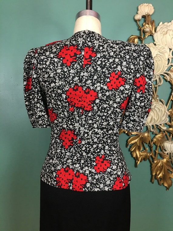 1980s linen blouse, black floral blouse, rhinesto… - image 10