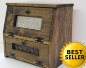 Farmhouse Kitchen Bread Box Bin wooden Punched Tin Storage Wood Decor Rustic Primitive counter top Country handmade storage