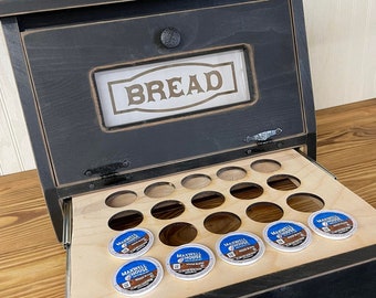 K-cup holder, Bread Box , coffee station storage, farmhouse country kitchen, coffee decor, wooden coffee pods