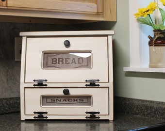 Bread Box and Snacks - Potato Vegetable Bin - Farmhouse Chic wooden Storage Rustic countertop Country Kitchen. Great for your kitchen