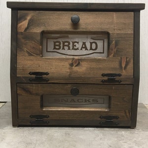 Bread Box and Snacks Farmhouse Kitchen, wooden Storage Dark Walnut -picture