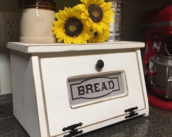 FARMHOUSE Kitchen Bread Box Bin wooden Storage for bread- Rustic Primitive Country Cupboard counter top handmade wood