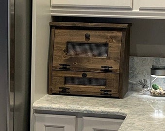 Bread Box, wooden Vegetable Potato Bin, Storage Cupboard for Onion Potatoes, Country Farmhouse Kitchen Countertop