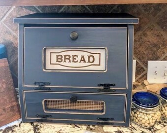 Bread Box, Farmhouse Decor for your Countertop, Vegetable Bin, wooden with Frosted Plexiglass, Antiqued Storage for your Country Kitchen