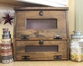 Rustic Bread Box wooden Vegetable Potato Bin Storage Primitive Cupboard Onion Potatoes Country Farmhouse Kitchen Counter top cabinet