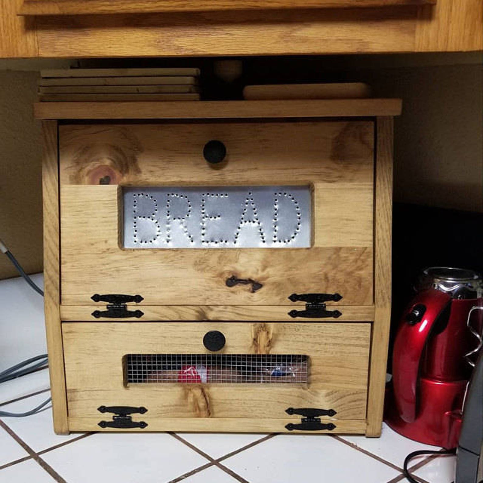Farmhouse Bread Box Vegetable Bin Wooden With Punched Tin Wood Etsy