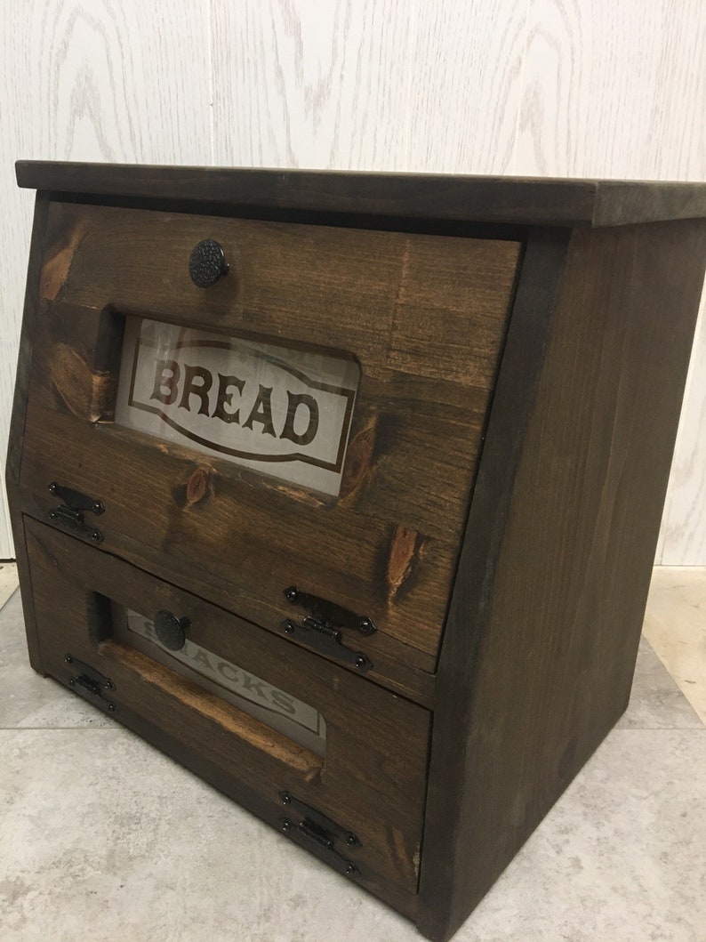 Bread Box and Snacks Farmhouse Kitchen, wooden Storage image 3