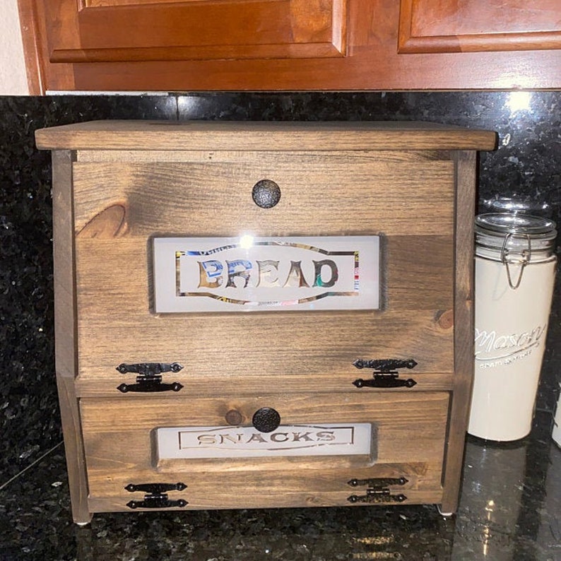 Bread Box and Snacks Farmhouse Kitchen, wooden Storage image 2