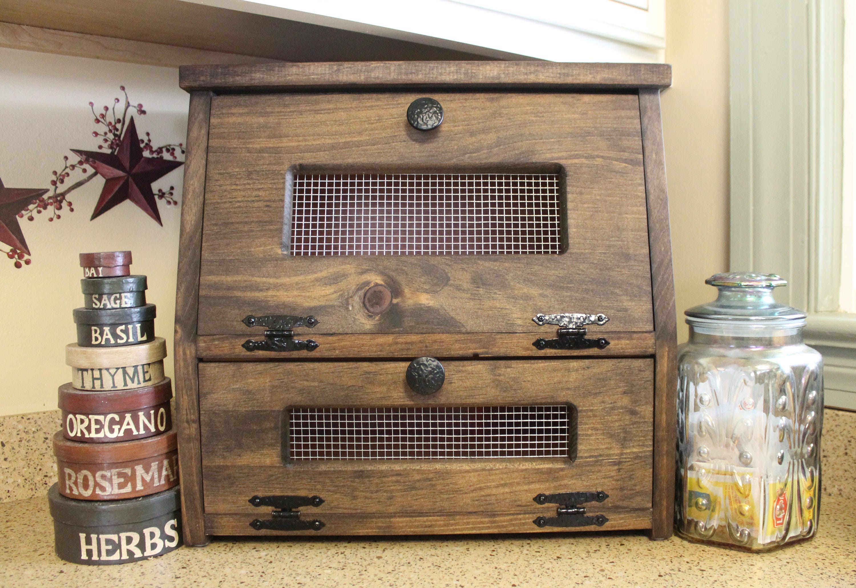 Farmhouse Bread Box Vegetable Or Potato Bin Rustic Wood Etsy