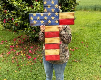 Wooden Flag Cross - Rustic style - American Flag - Wood cross