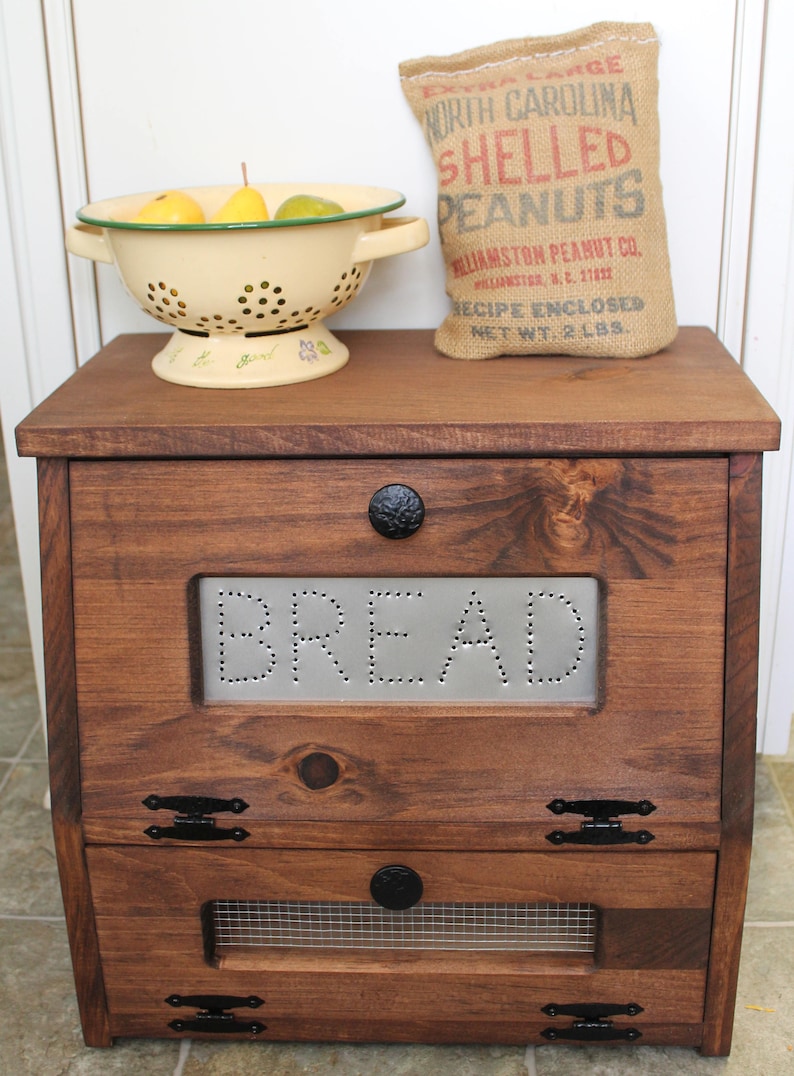 Rustic Bread Box Vegetable Bin Wooden Punched Tin Storage Etsy
