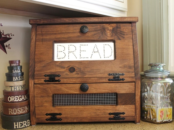 New Primitive Farmhouse WHITE PUNCHED TIN STAR WOOD BREAD BOX Shelf Cabinet