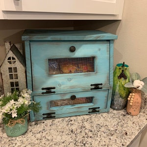 Farmhouse Bread Box, Wood Potato Vegetable Bin, Rustic Decor, wooden Punched Tin, Primitive Cupboard for Onion Potatoes Country Kitchen