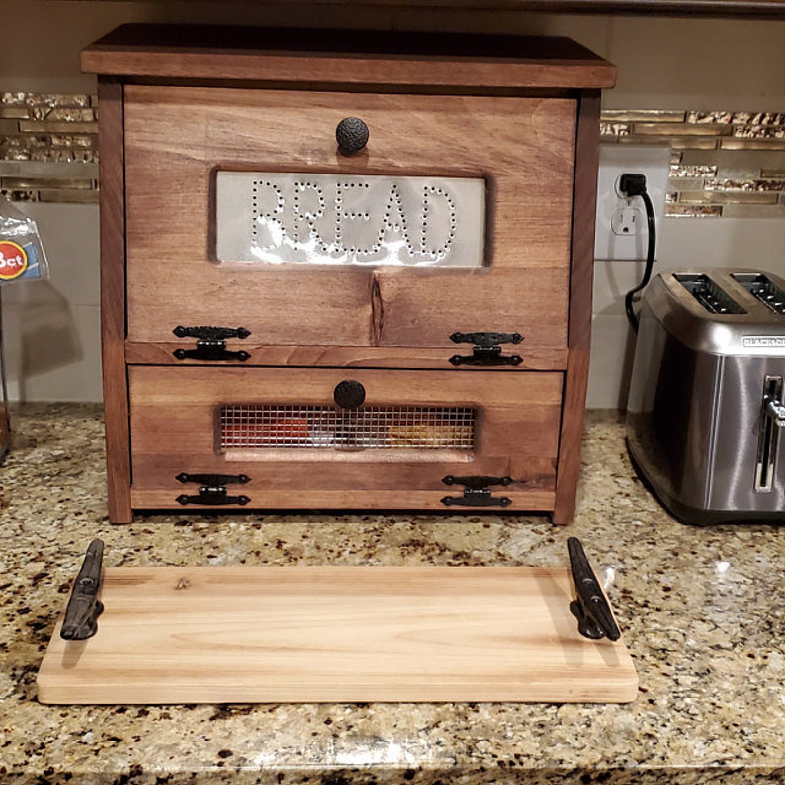 Farmhouse Bread Box Vegetable Bin Wooden With Punched Tin Wood Etsy
