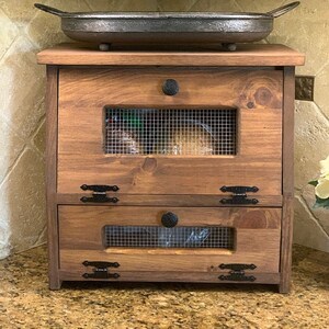 Farmhouse Bread Box Decor Vegetable Bin wooden Storage Primitive Cupboard for Onions and Potatoes Country Kitchen handmade from wood red oak