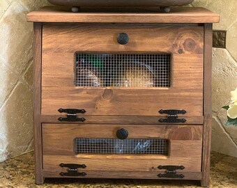 Farmhouse Bread Box Decor - Vegetable Bin - wooden Storage Primitive Cupboard for Onions and Potatoes - Country Kitchen handmade from wood