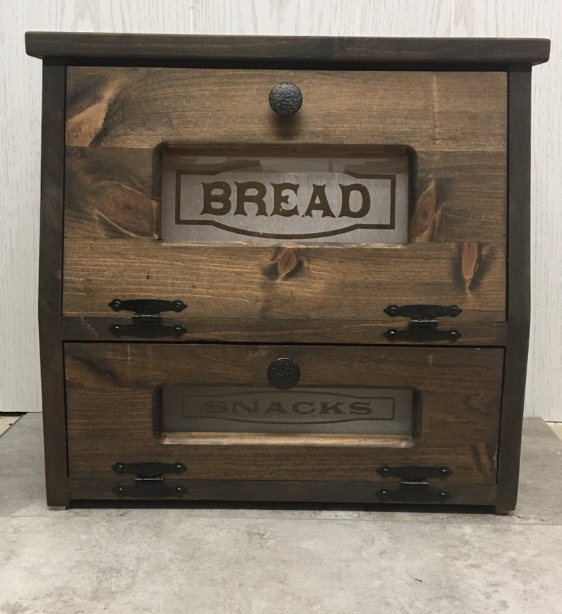 Bread Box and Snacks Farmhouse Kitchen, wooden Storage Dark Walnut -picture