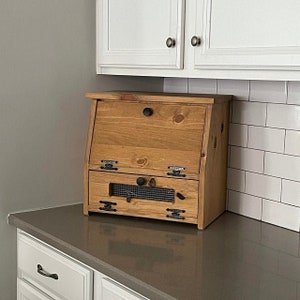 Farmhouse Wooden Bread Box Kitchen Storage Wood Vegetable Potato Bin Bathroom Rustic Cupboard Onion or K Cup holder Counter top image 2