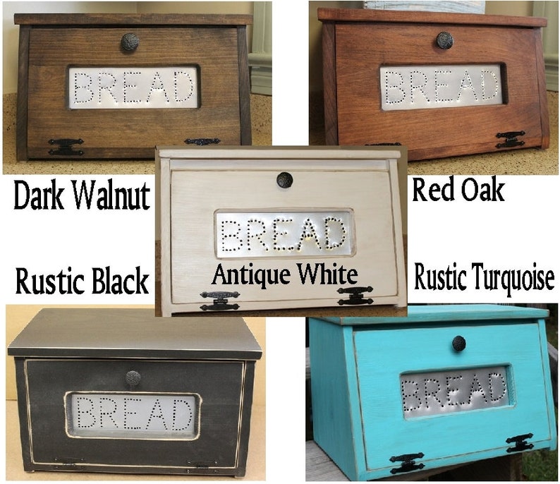 Wooden Bread Box Farmhouse Bin With Punched Tin Rustic Image 0