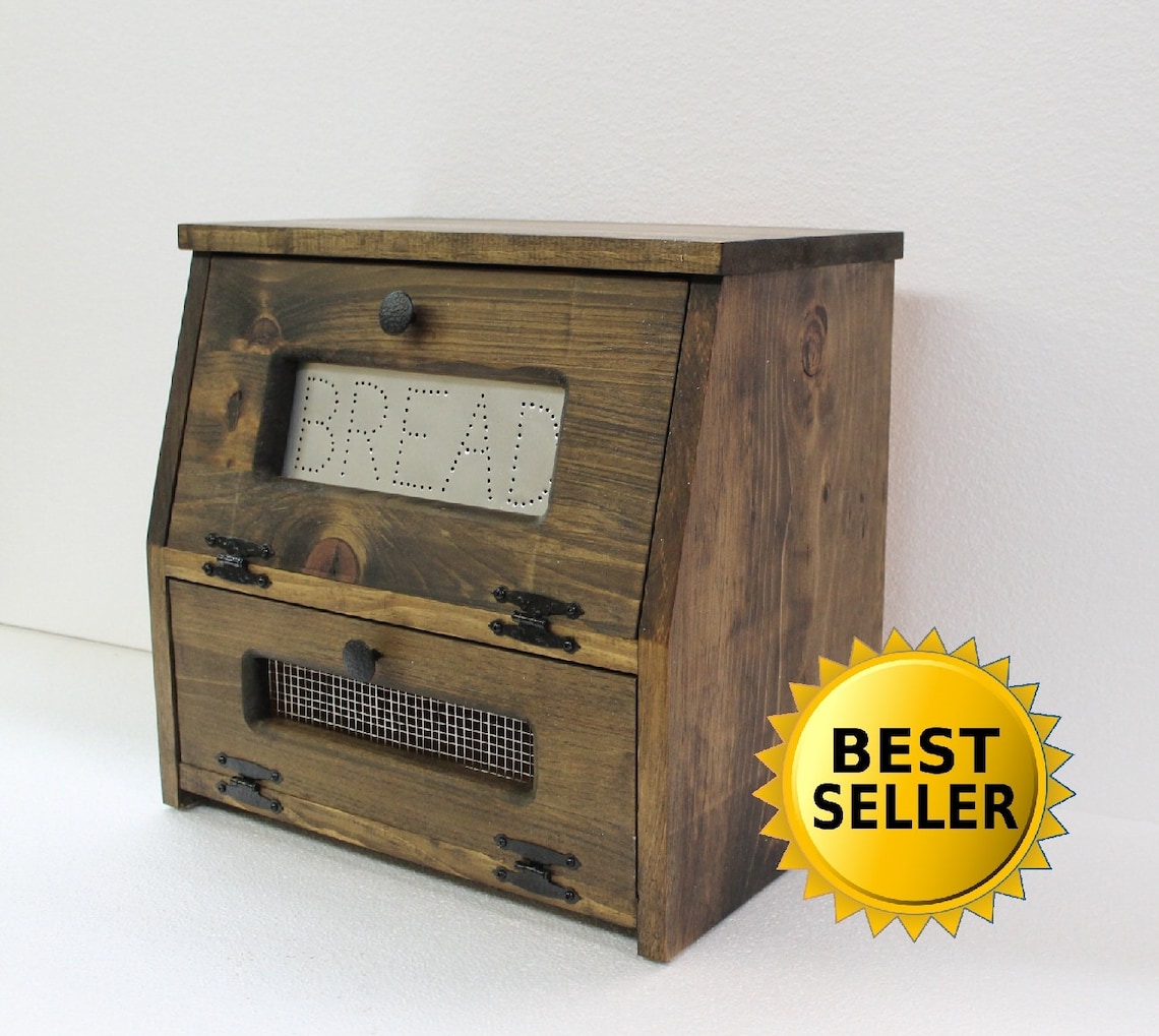 Farmhouse Bread Box Vegetable Bin Wooden With Punched Tin Wood Etsy