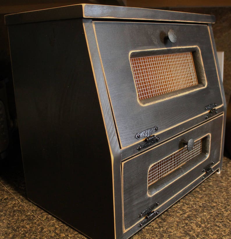 Wood Bread Box Farmhouse Rustic Black Vegetable Bin wooden Etsy