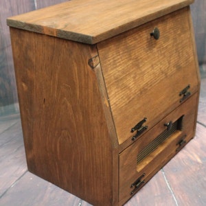 Farmhouse Wooden Bread Box Kitchen Storage Wood Vegetable Potato Bin Bathroom Rustic Cupboard Onion or K Cup holder Counter top Red Oak - pictured