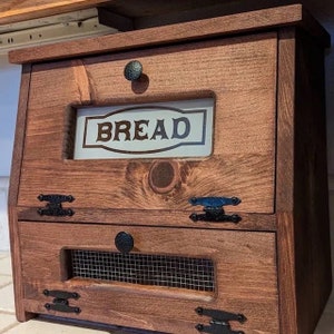 Bread Box and Snacks Farmhouse Kitchen, wooden Storage Red Oak