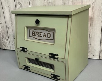 Bread Box and Snacks - Potato Vegetable Bin - Farmhouse Chic wooden Storage Rustic countertop box. Great for your kitchen, Sage Green