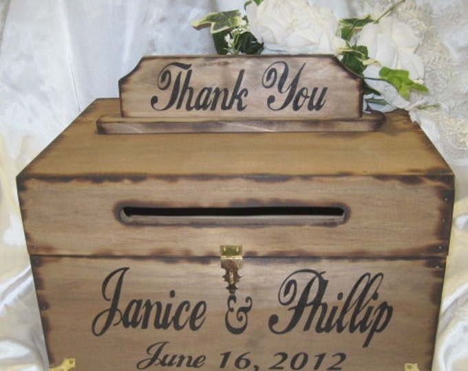 Large Rustic Wedding Card Box Keepsake Chest Handpainted Stained