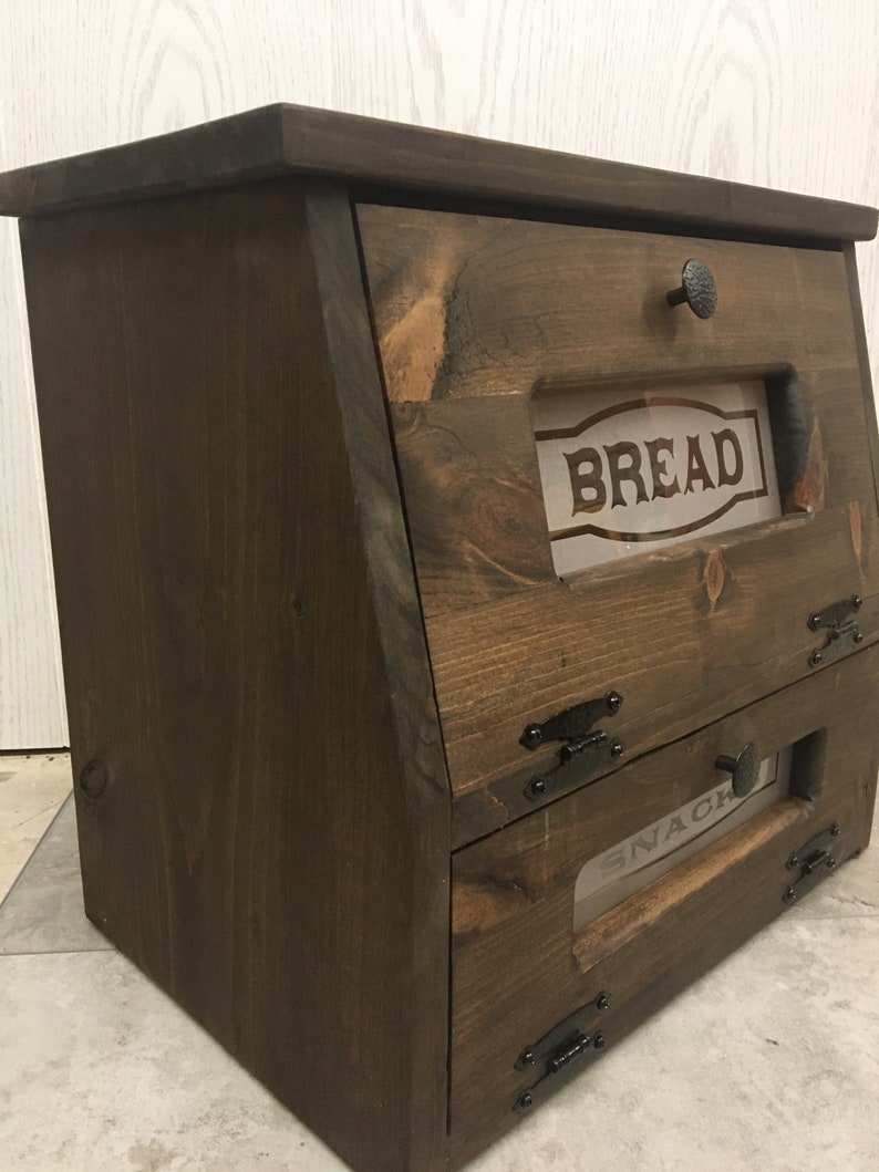 Bread Box and Snacks Farmhouse Kitchen, wooden Storage image 4