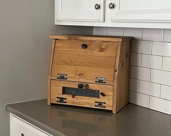 Wooden Bread Box, Kitchen Storage,  Farmhouse box for Onion, Potatoes, snacks, Coffee or Bathroom