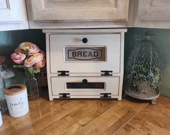 Bread Box, Farmhouse Decor for your Countertop, Vegetable Bin, wooden with Frosted Plexiglass, Antiqued Storage for your Country Kitchen